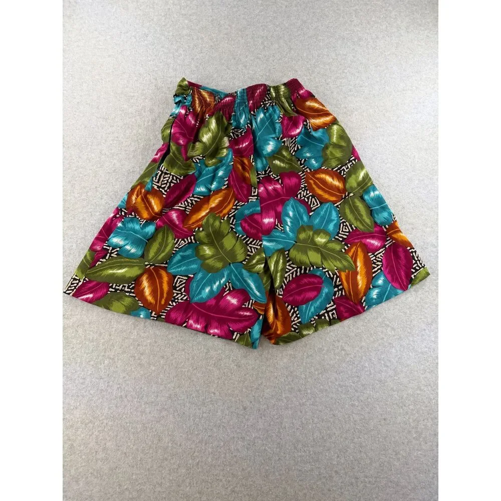 Vintage Cristin Stevens 2 Piece Tropical Floral Shirt Shorts Set Medium USA